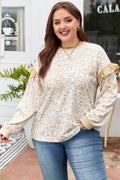 Khaki Plus Size Ruffled Arm Leopard Sweatshirt