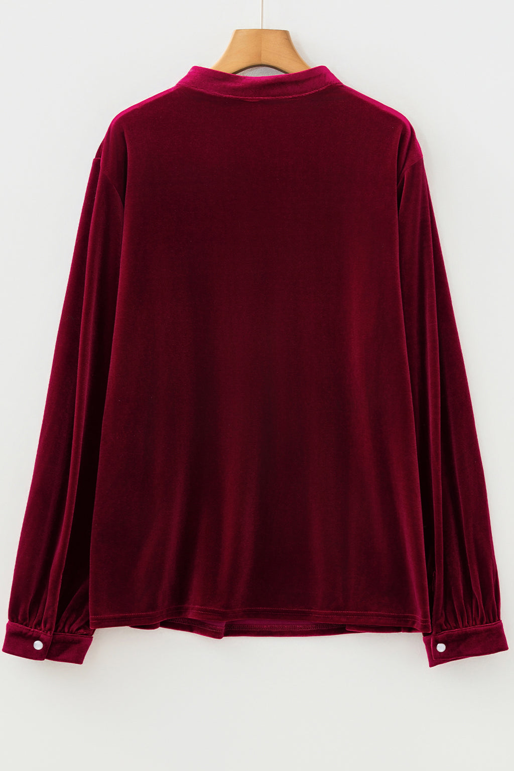 Red Dahlia Asymmetric Button Keyhole Neck Long Sleeve Velvet Blouse