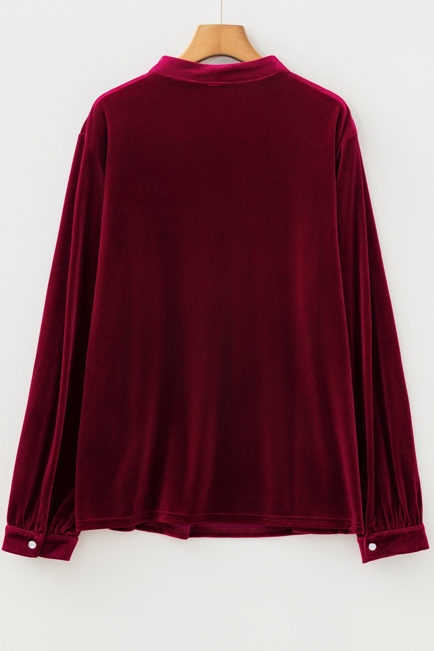 Red Dahlia Asymmetric Button Keyhole Neck Long Sleeve Velvet Blouse