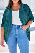 Green-2 Shimmer Ribbed Texture Plus Size Cardigan