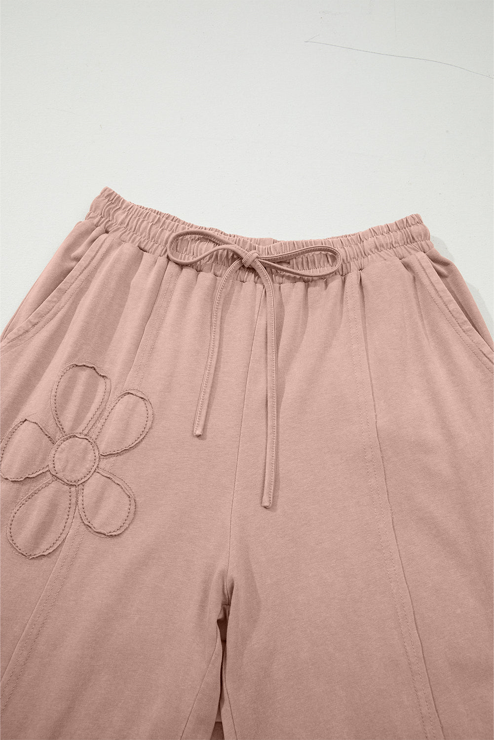 Buckskin Flower Patch Mineral Washed Terry Knit Cropped Wide Leg Pants