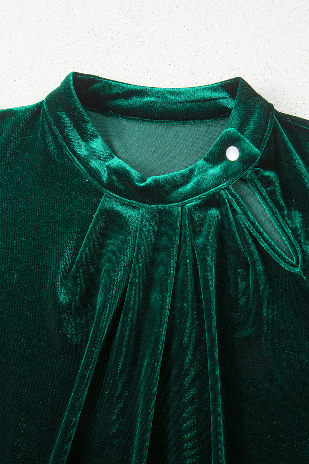 Evergreen Asymmetric Button Keyhole Neck Long Sleeve Velvet Blouse