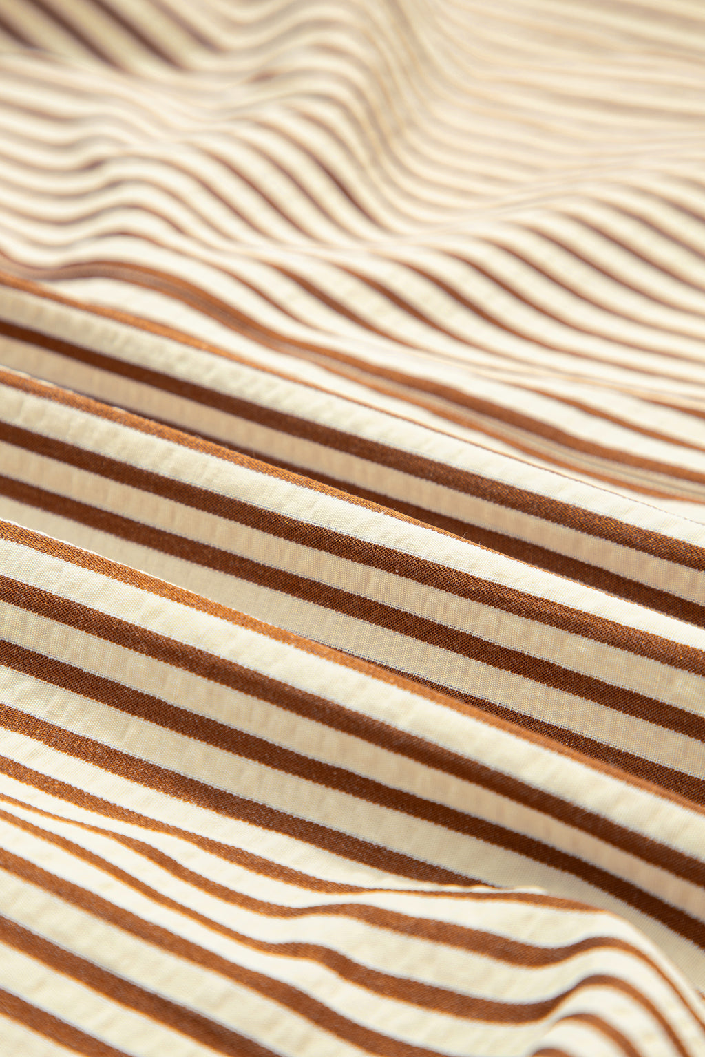 Brown Stripe Double Ruffled Short Sleeve Contrast Trim V Neck Midi Dress