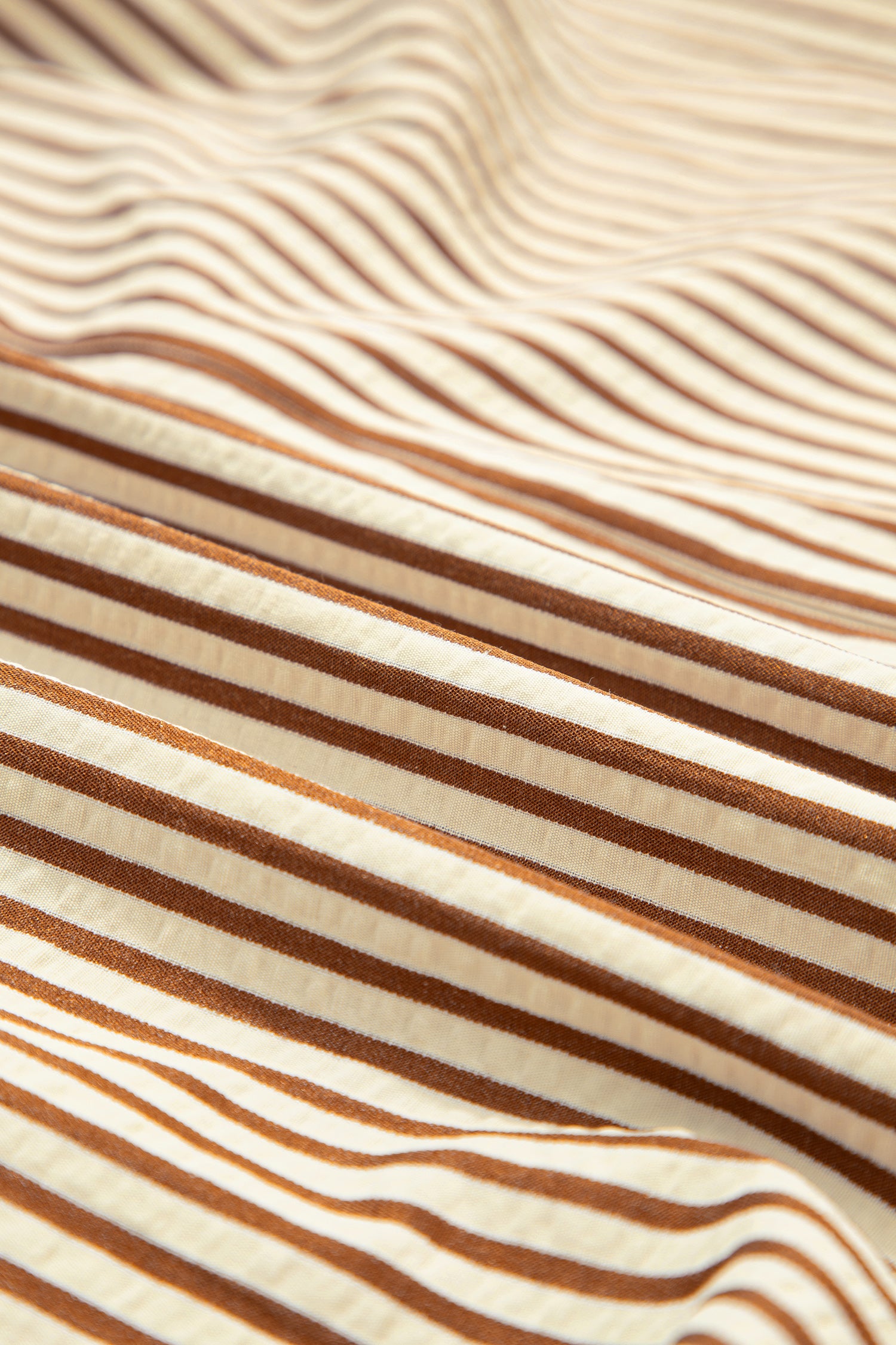 Brown Stripe Double Ruffled Short Sleeve Contrast Trim V Neck Midi Dress