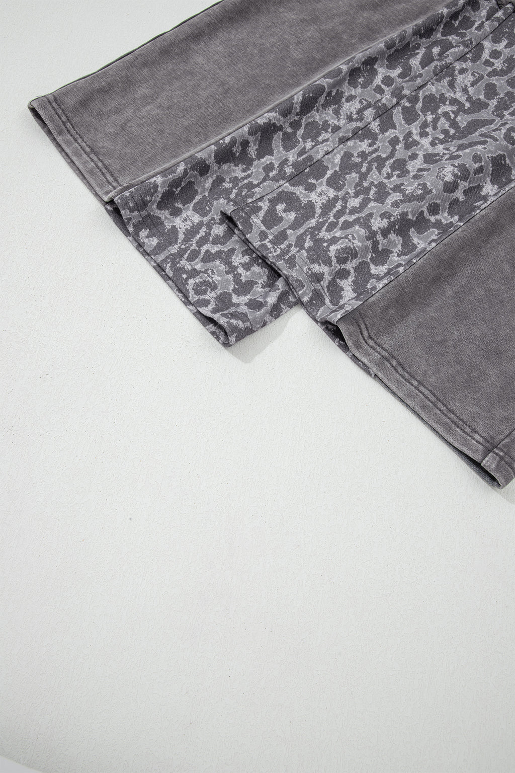Dark Grey Mineral Wash Leopard Patchwork Loose Pants