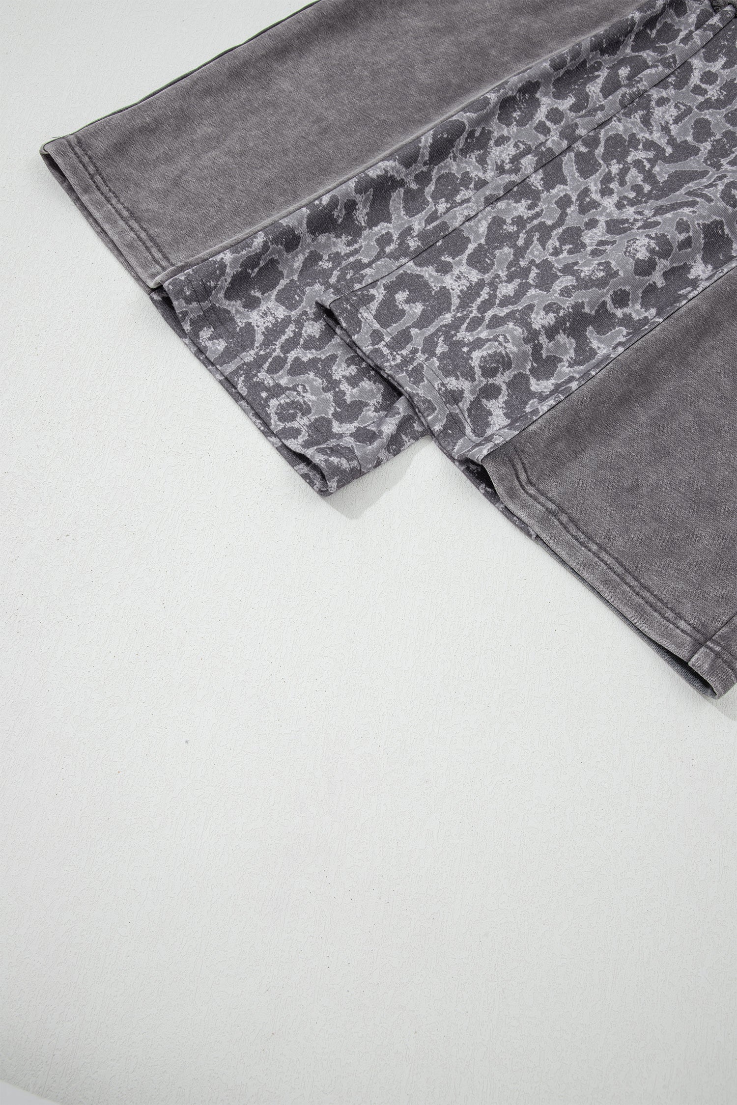 Dark Grey Mineral Wash Leopard Patchwork Loose Pants