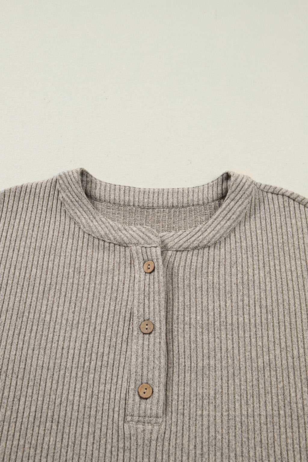 Simply Taupe Plus Size Ribbed Knit Kangaroo Pocket Henley Long Sleeve Top