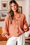 Apricot Pink Wide Rib Knit Button Front Dolman Sleeve Sweater Cardigan