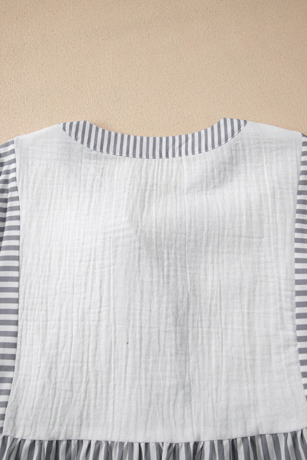 Gray Stripe Half Button Gauze Patchwork Bracelet Sleeve Babydoll Blouse