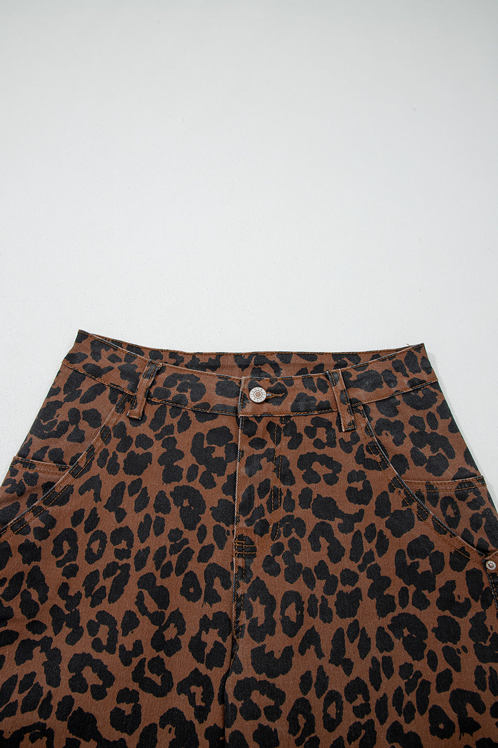 Brown Clear Seam Detail Patchwork Leopard Print Jeans