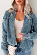 Evergreen Mineral Wash Exposed Seam Patchwork Knit Open Sweater Cardigan