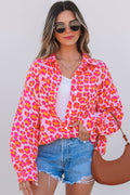 Rose Leopard Printed Button Up Loose Shirt