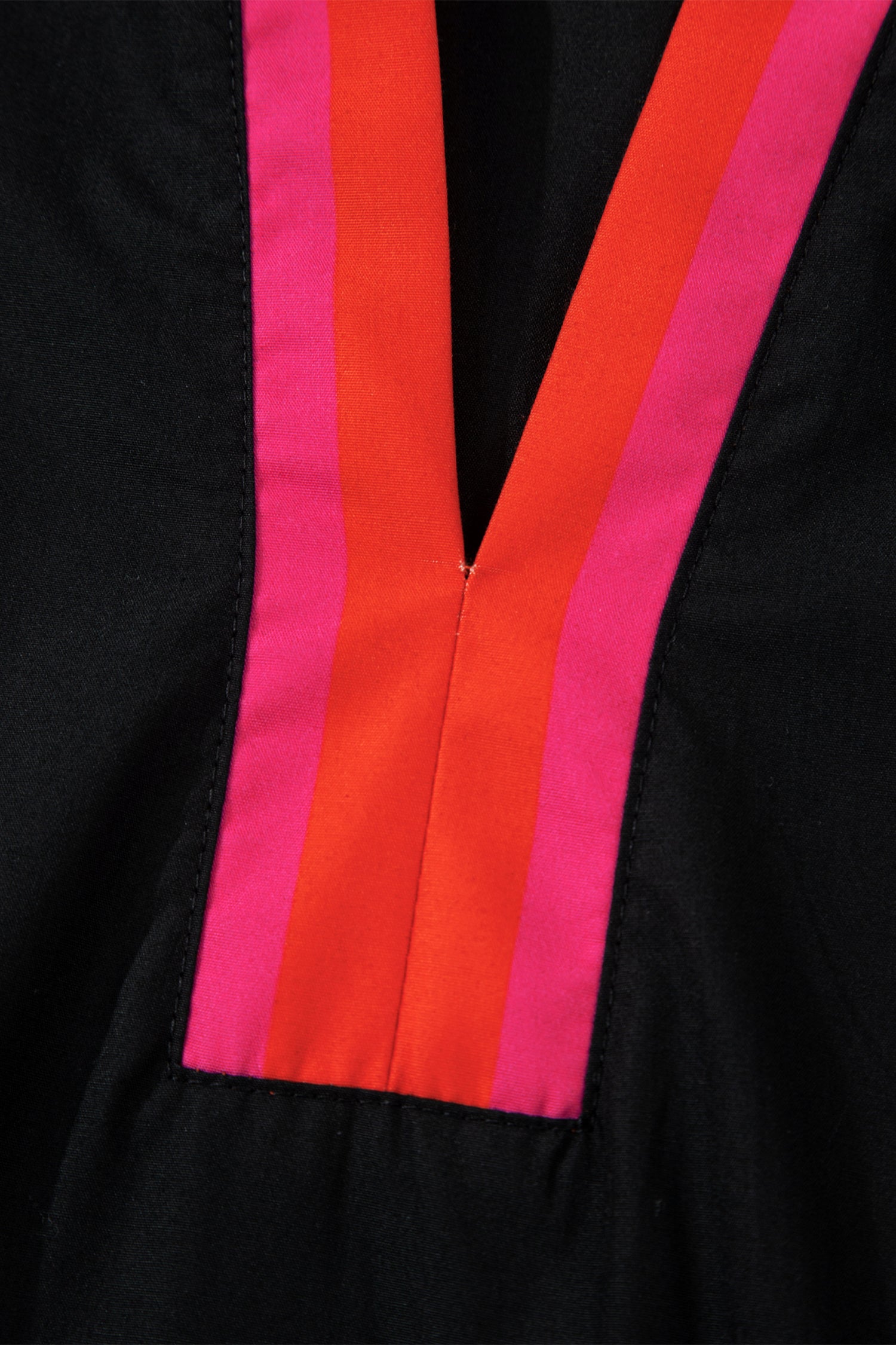 Black Striped Trim Ruffle Split Neck Long Sleeve Blouse