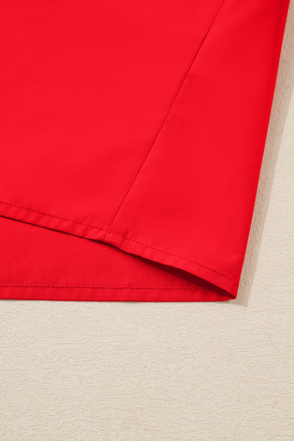 Fiery Red Striped Trim Ruffle Split Neck Long Sleeve Blouse