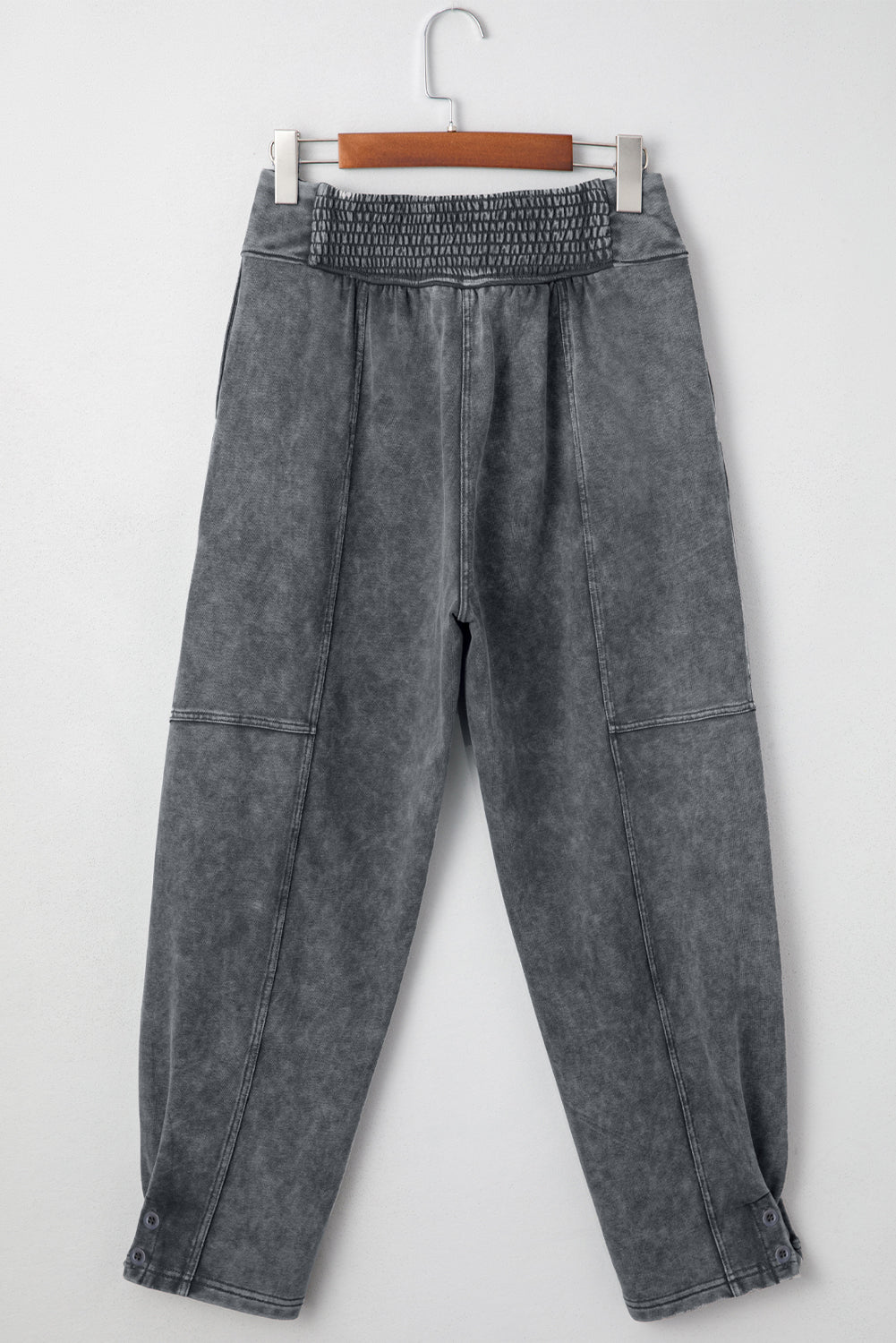Medium Grey Mineral Wash Jogger Style High Waist Casual Pants