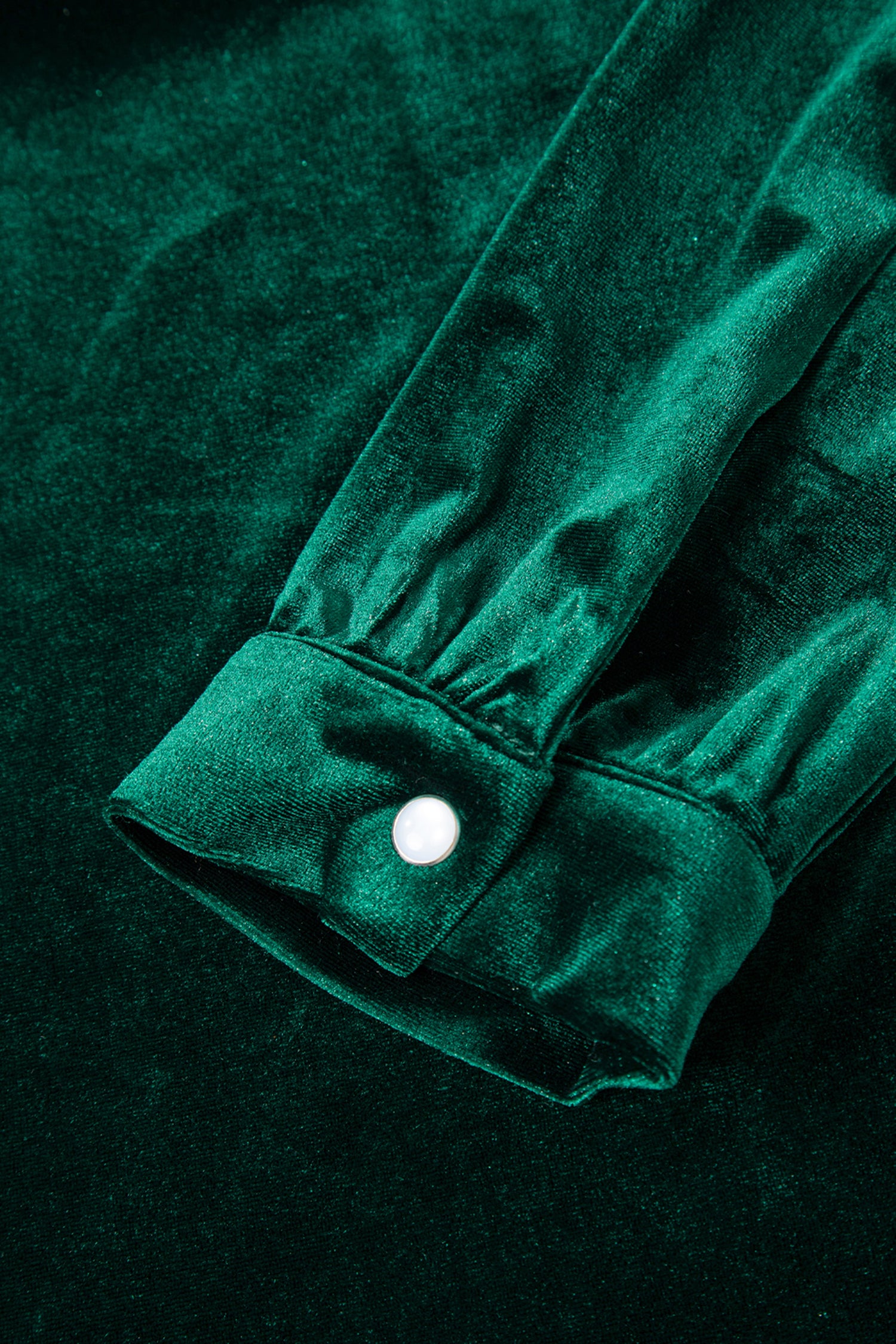 Evergreen Asymmetric Button Keyhole Neck Long Sleeve Velvet Blouse