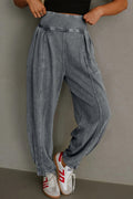 Medium Grey Mineral Wash Jogger Style High Waist Casual Pants