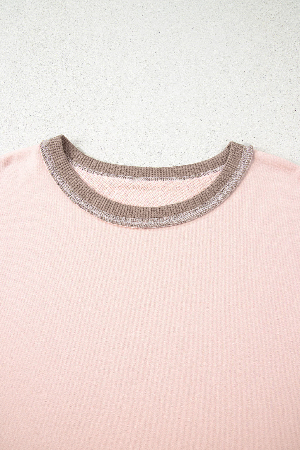 Light Pink Plus Color Block Waffle Patchwork Exposed Seam Baggy Sweatshirt