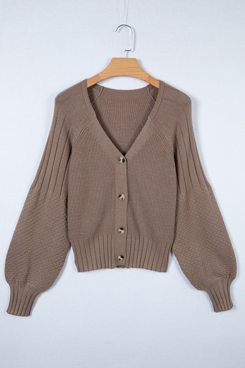 Goat Mixed Texture Knit Button V Neck Sweater Cardigan