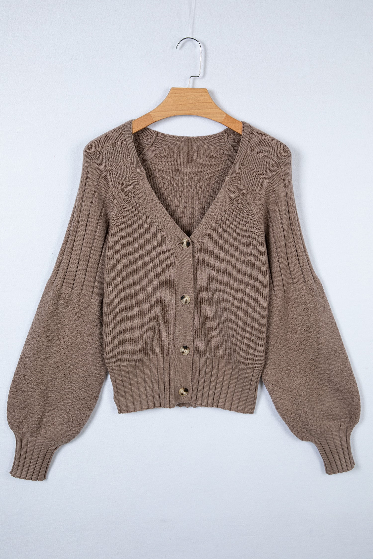 Goat Mixed Texture Knit Button V Neck Sweater Cardigan