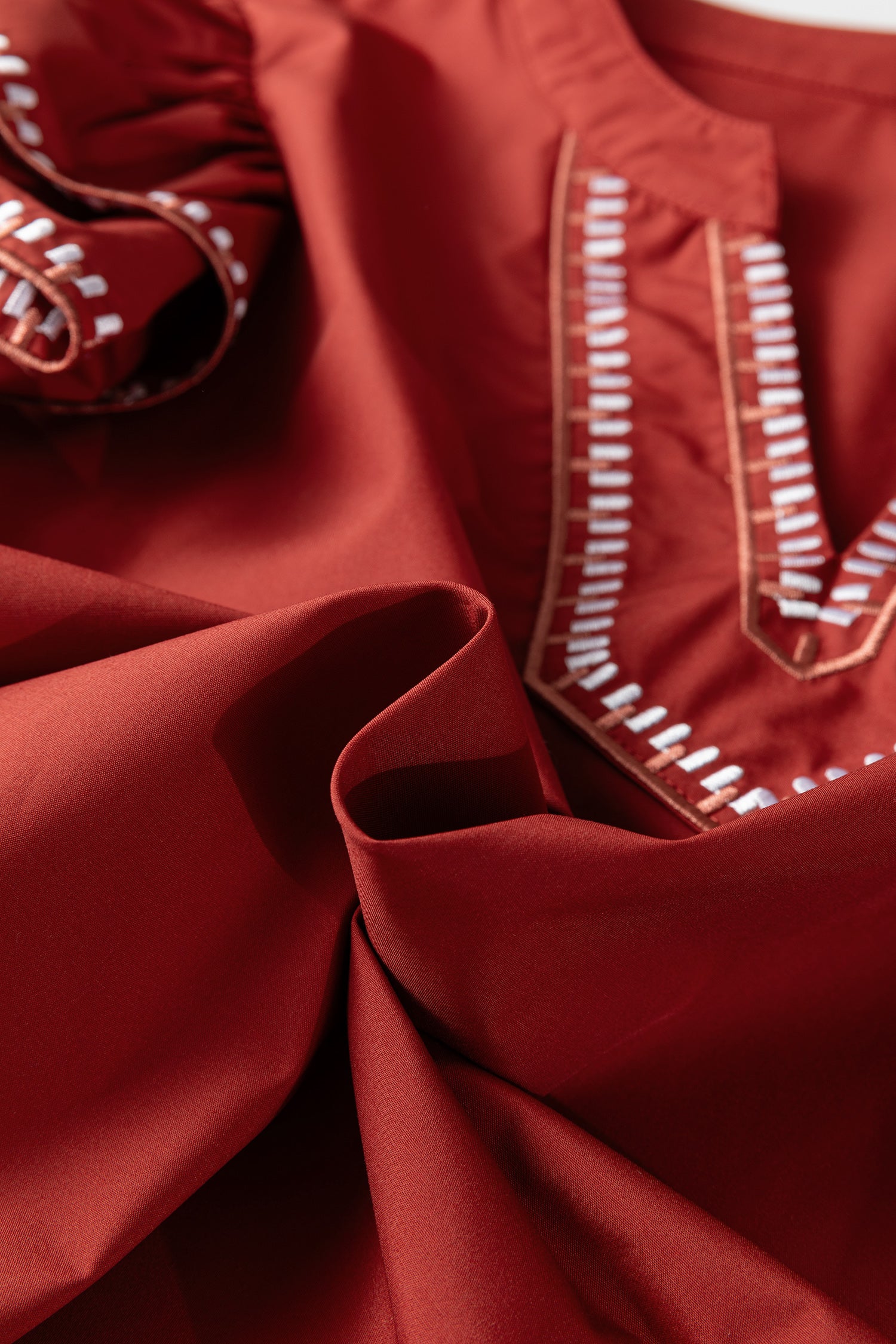 Clay Contrast Trim Flutter Sleeve V Neck Blouse