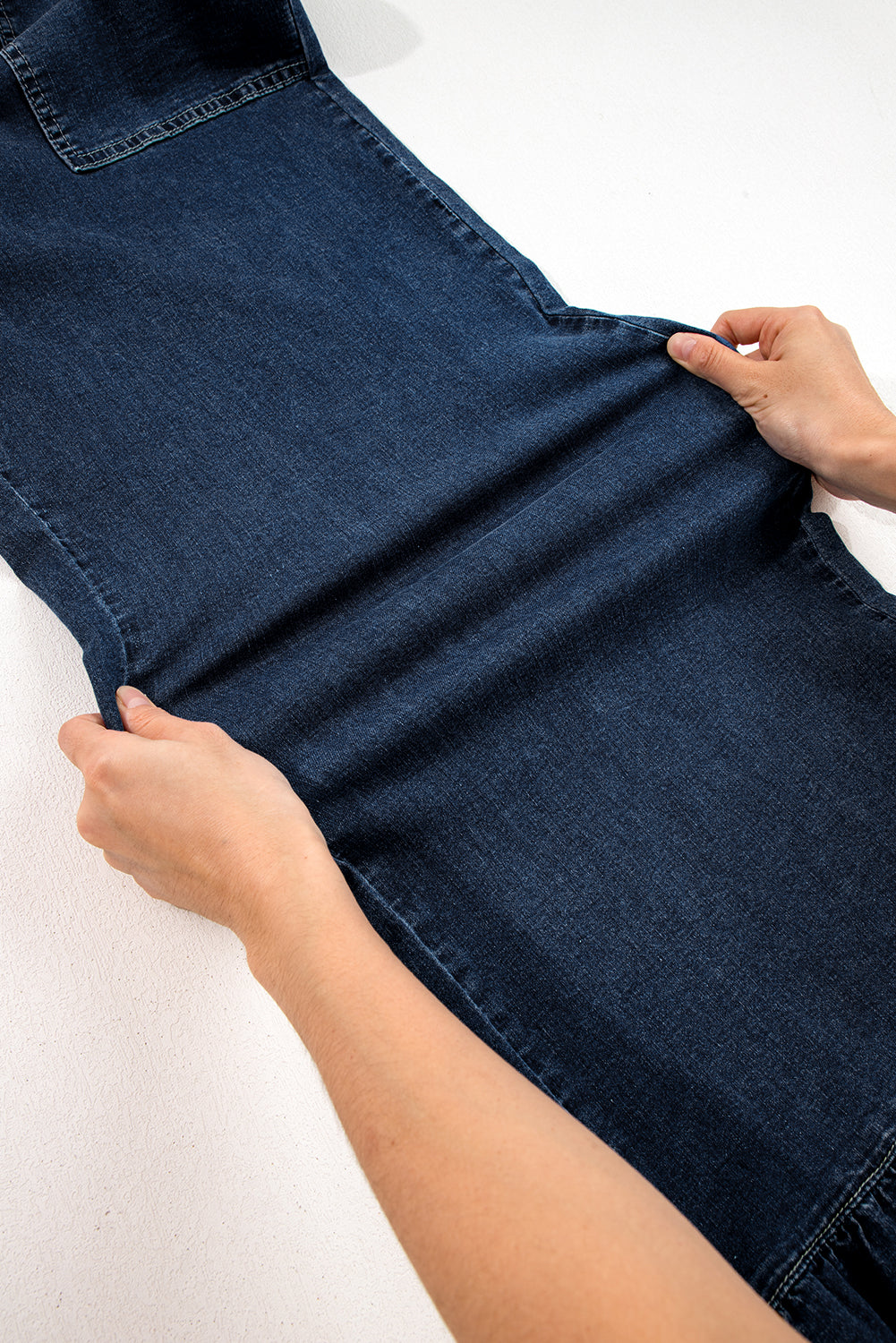 Dirty blue Plus Size Elastic Waist Ruffled Wide Leg Denim Pants