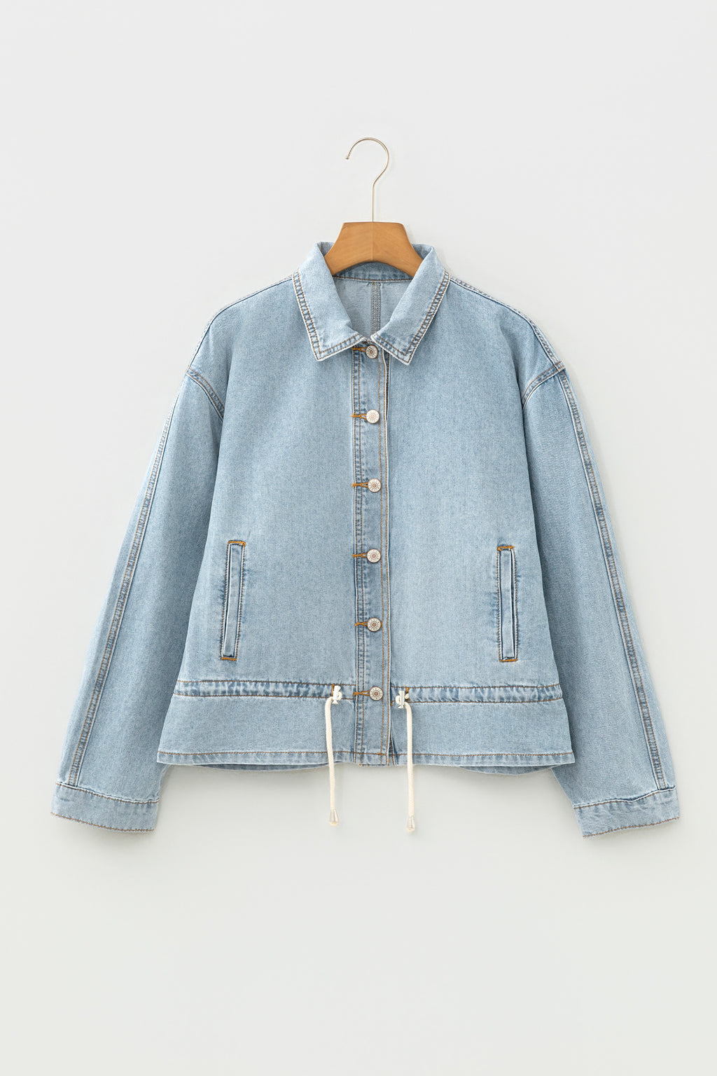 Beau Blue Draw-cord Hem Light Wash Denim Jacket