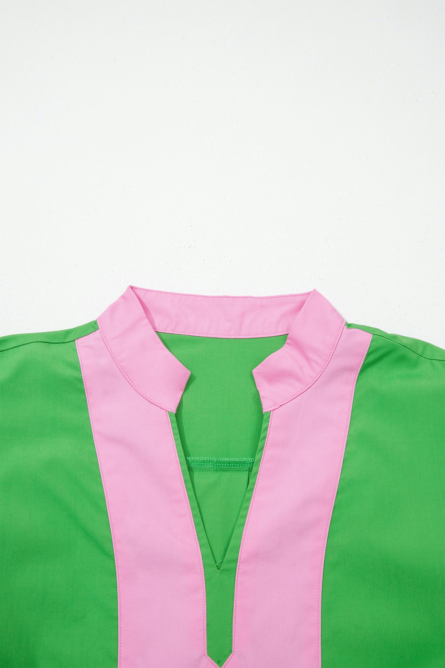 Bright Green Color Block Detail Split Neck Short Puff Sleeve Ruffle Hem Mini Dress