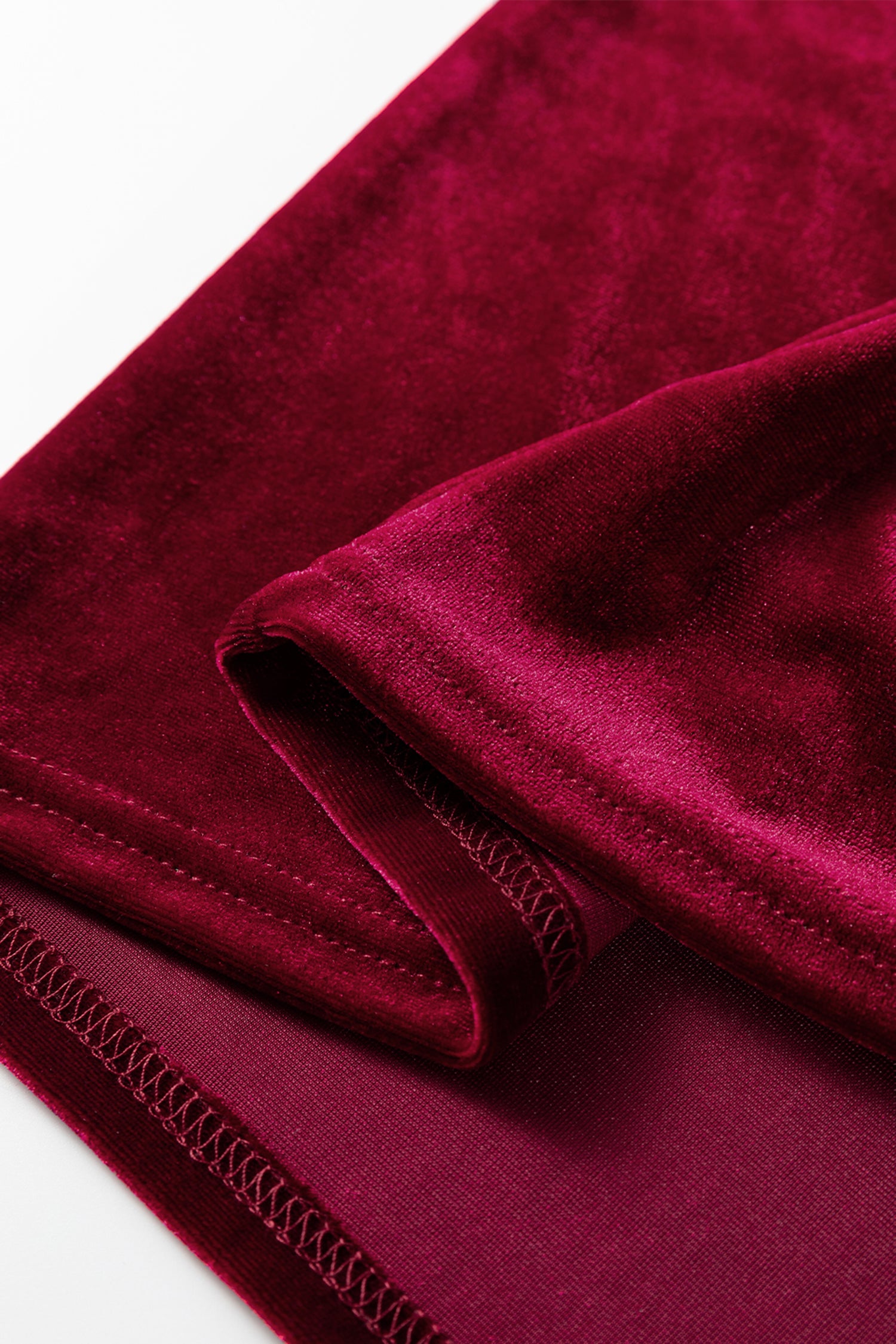 Red Dahlia Asymmetric Button Keyhole Neck Long Sleeve Velvet Blouse