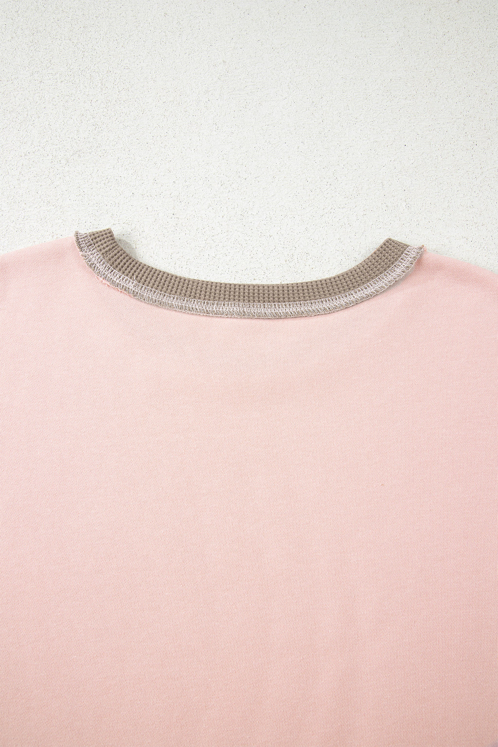 Light Pink Plus Color Block Waffle Patchwork Exposed Seam Baggy Sweatshirt