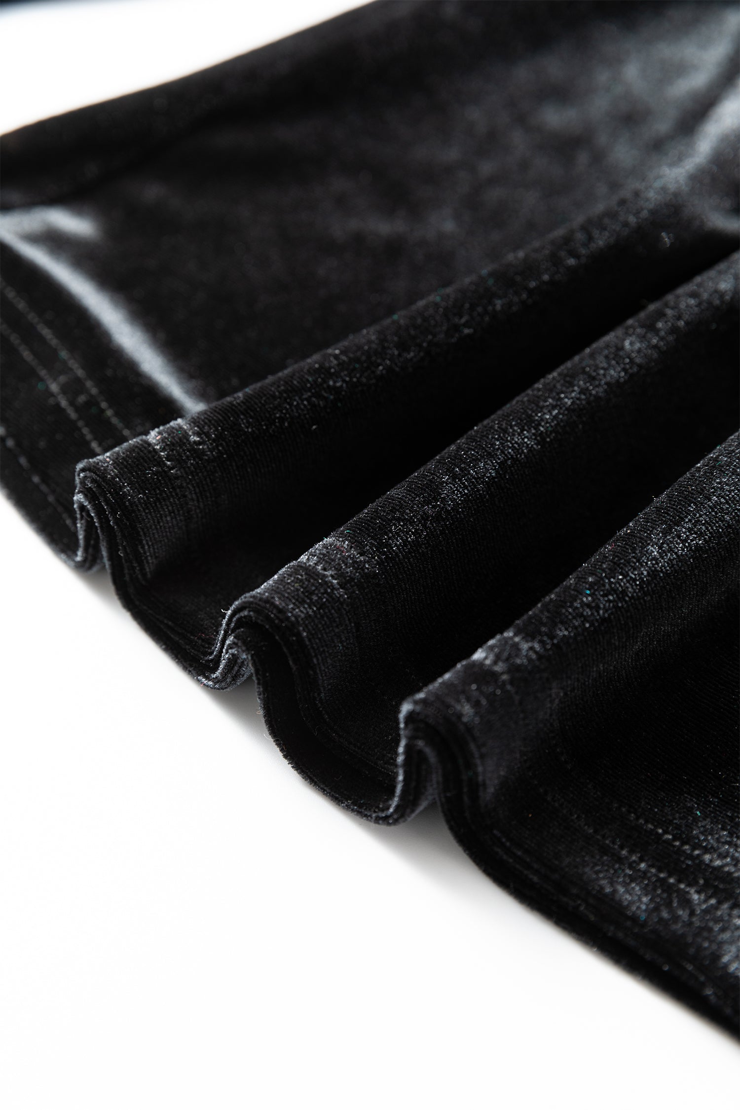 Black Frilled Collared Smocked Cuffs Puff Sleeve Velvet Blouse