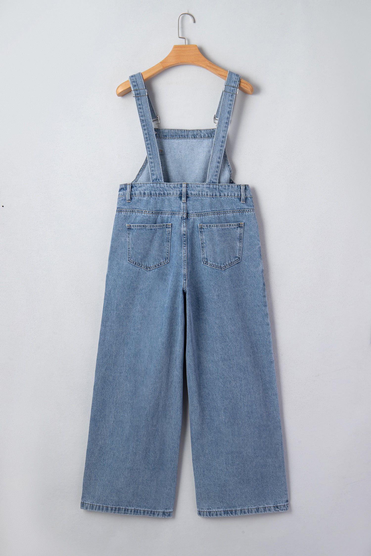 Dusk Blue Pleated Wide Leg Retro Pocketed Denim Jumpsuit