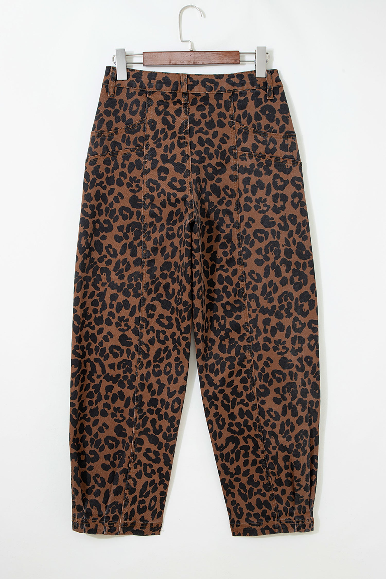Brown Clear Seam Detail Patchwork Leopard Print Jeans