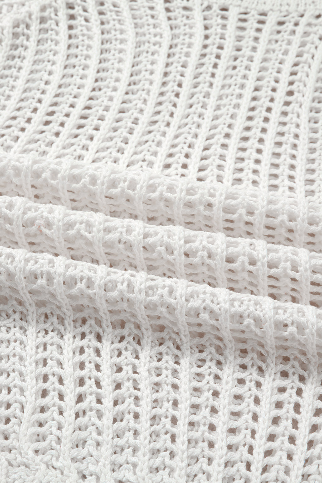 White Plus Size Open Knit Bow Tie Short Sleeve Sweater